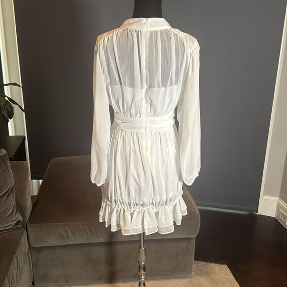 Women’s White Chiffon Long Sleeve Dress Halter Neck Ruffle Hem Size M - Picture 5 of 14